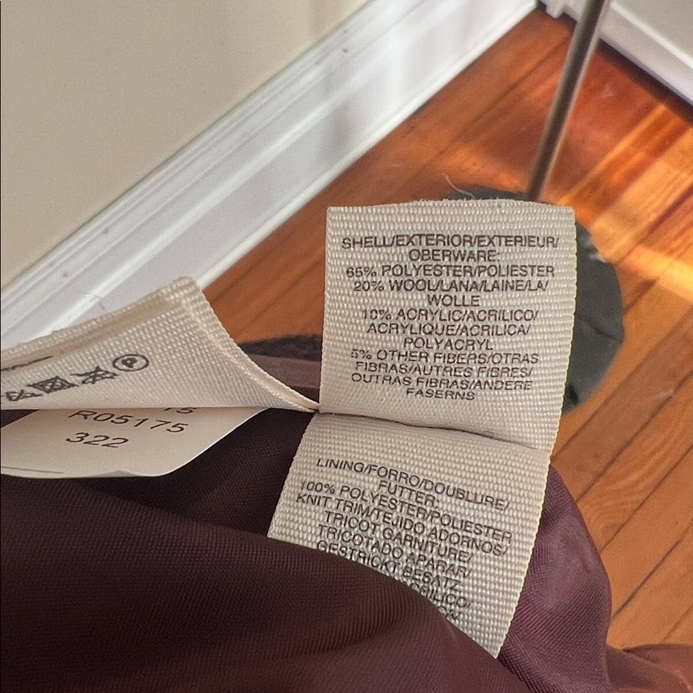 RACHEL Rachel Roy Burgundy/Black Bouclé Funnel Neck Wool Blend Zip Coat Size L - Picture 11 of 11